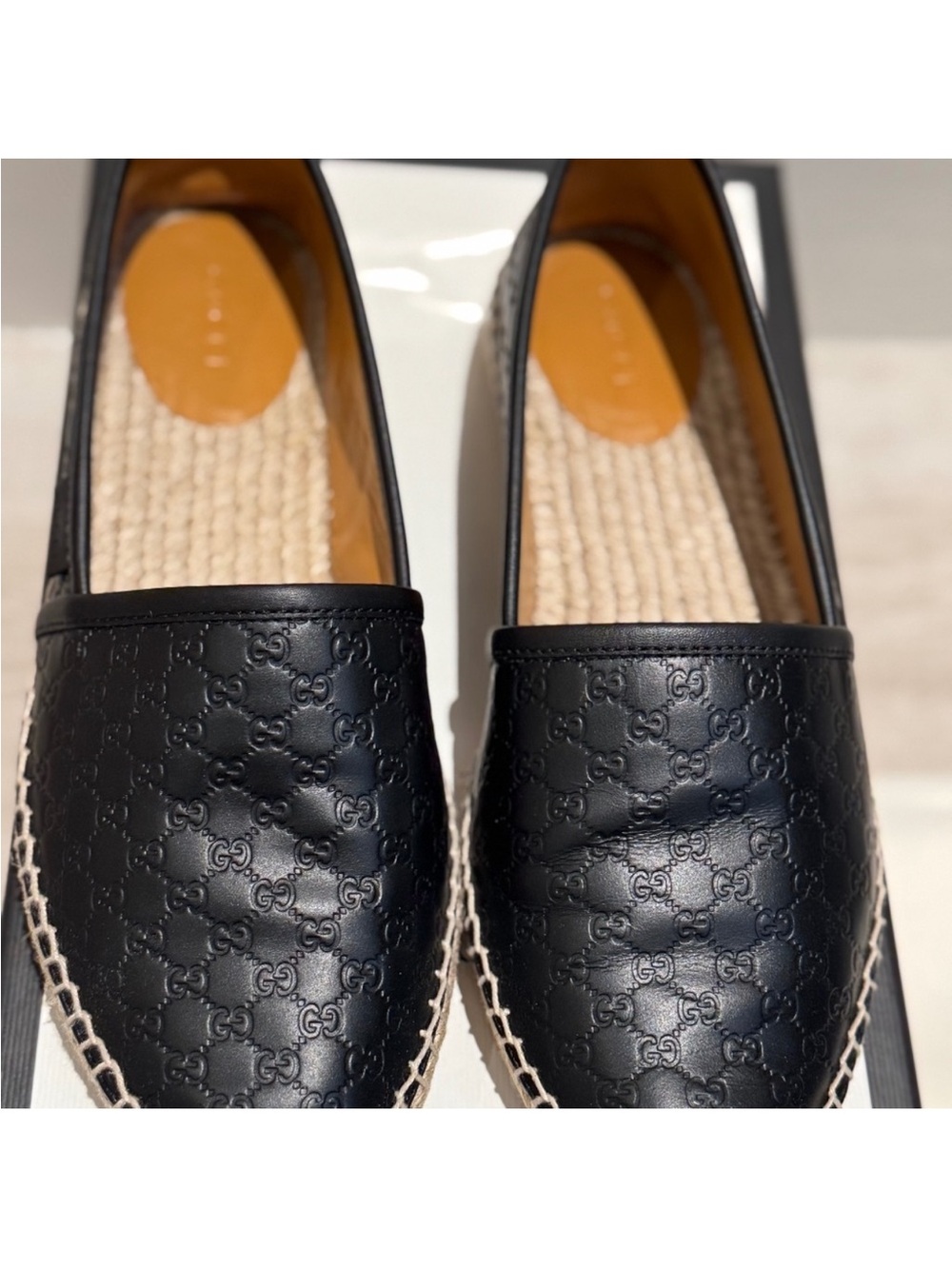 Gucci Black Leather Espadrille Flats